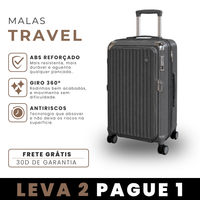 [LEVE 2 PAGUE 1] Mala de Viagem Travel em ABS com Rodinhas 360° Alça Ajustável e Fechamento com Senha