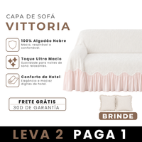 [LEVE 2 PAGUE 1] Capa de Sofá Vittoria em Algodão com Saias Laterais + 2 Almofadas Inclusas
